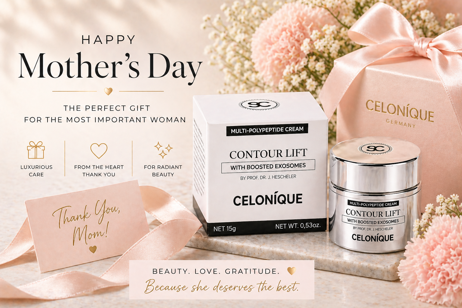 CELONIQUE Muttertags Geschenkset mit Contour Lift Cream – luxuriöse Anti-Aging Hautpflege für strahlende, glattere und straffere Haut