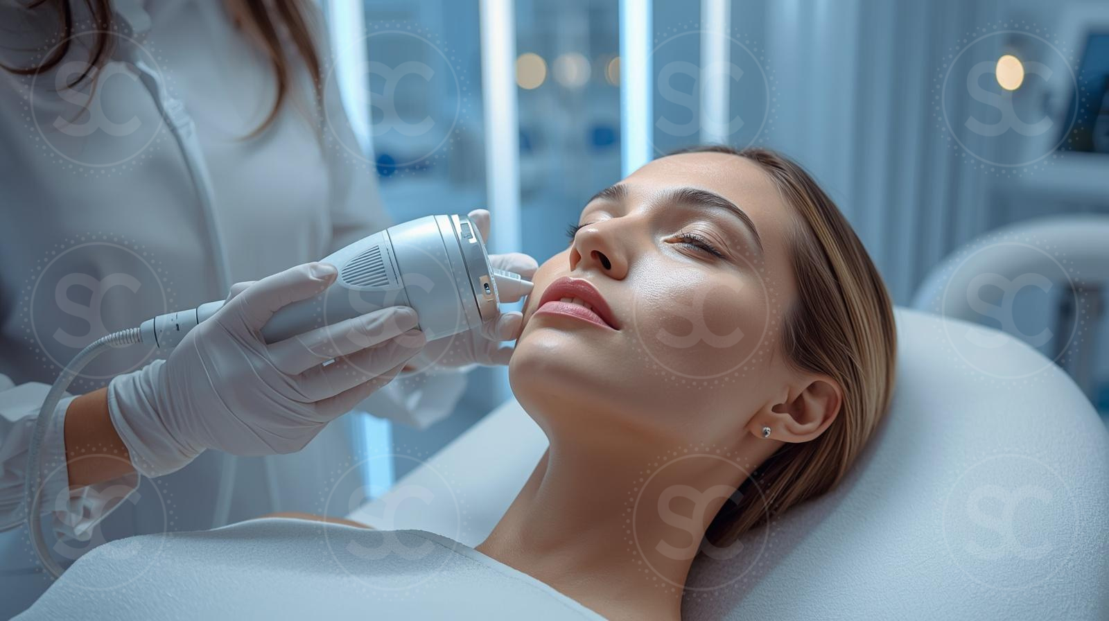 Apparative Kosmetik Behandlung im Kosmetikstudio mit moderner Beauty Technologie für professionelle Hautpflege